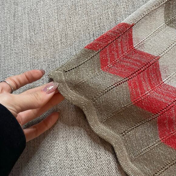 BEBE Chevron Striped Knit Sweater Skirt Tan‎ Pink NWT XXS Midi Scallop Hem - Picture 4 of 5